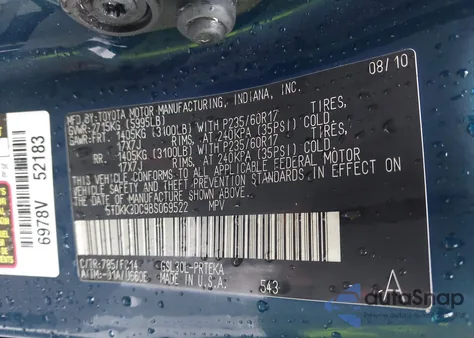 2011 Toyota Sienna Le V6 из США, поврежденный, VIN 5TDKK3DC9BS069522